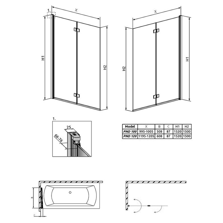 Штора для ванни Essenza New PND 100 L Ravak  (207210-01L)