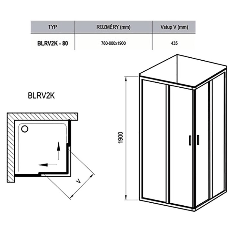 Душова штора BLRV2K-80 Transparent + білий Ravak  (1XV40100Z1)