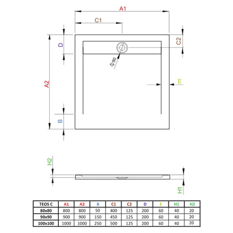 Піддон Teos C 90x90 Radaway  (HTC9090-04)