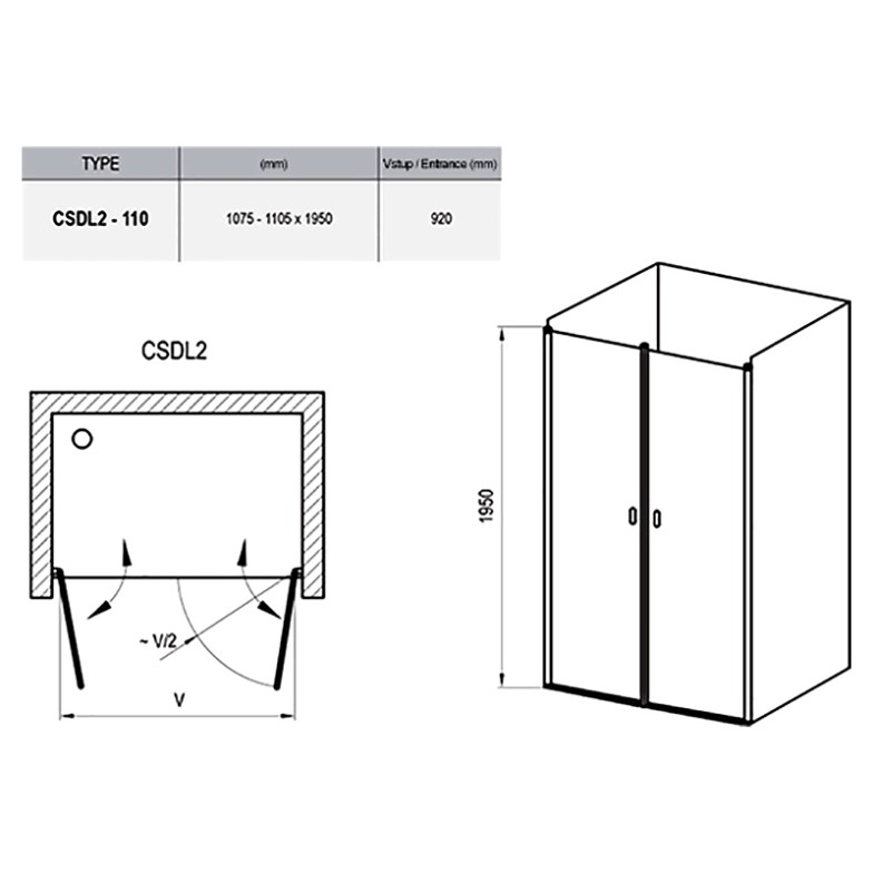 Душові двері CSDL 2-110 Transparent Ravak  (0QVDCC0LZ1)