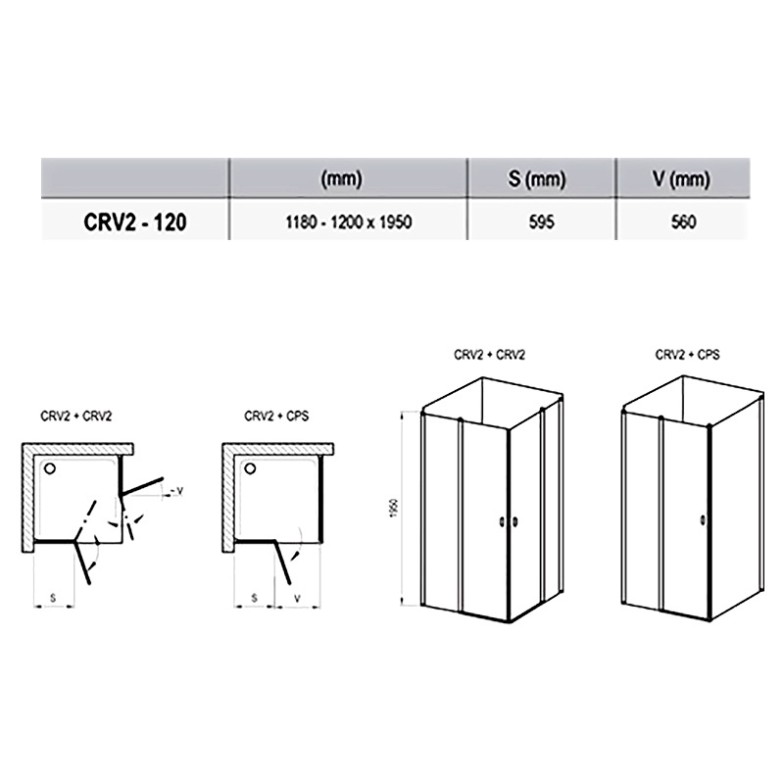 Душова штора CRV 2-120 Transparent + білий Ravak  (1QVG0100Z1)