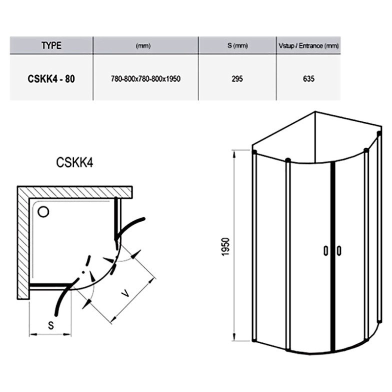 Душова штора CSKK 4-80 Transparent Ravak  (3Q140C00Z1)