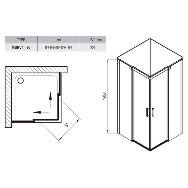 Душова кабіна MSRV4 90/90 Transparent Ravak  (1WV77C00Z1)