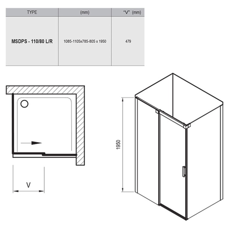 Душова кабіна MSDPS 110x80R, транспарент Ravak  (0WPD4U00Z1)