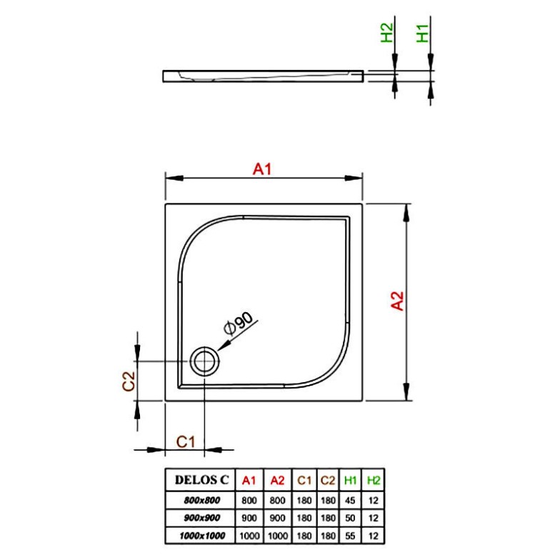 Піддон Delos C 90x90 Radaway  (SDC0909-01)