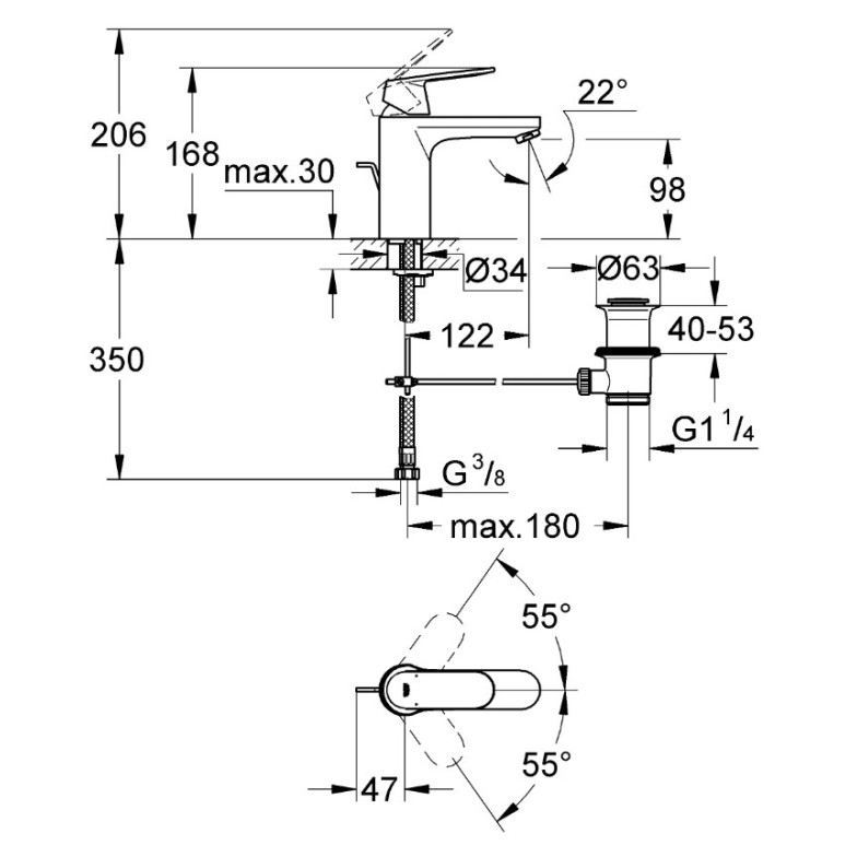 Змішувач для умивальника M-Size Eurosmart Cosmopolitan (23325000), Grohe