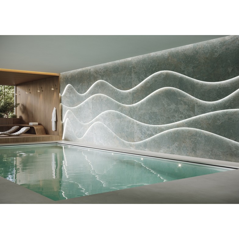 Плитка керамогранітна Perolla Tri-D Green Spiek Wielkoform MAT 1230x3200x20 Paradyz