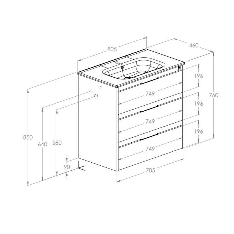 Шафка з умивальником Alpine Unik 800 A852017464 Roca