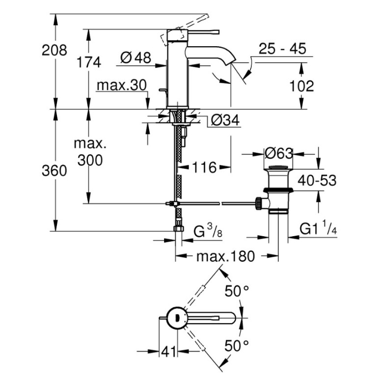 Змішувач для умивальника S-Size Essence New (23589001), Grohe