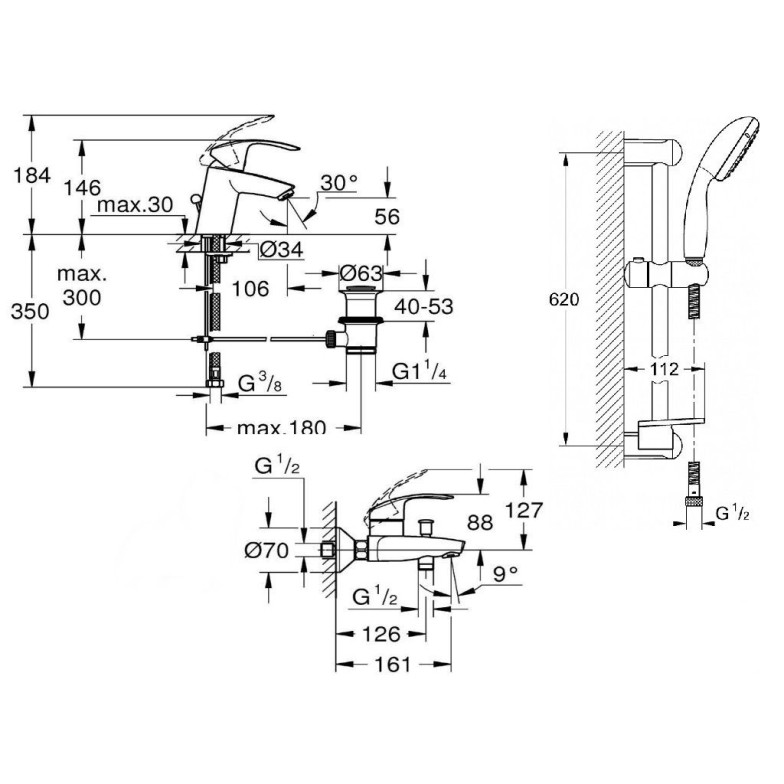 Набір змішувачів для ванни 3 в 1 Eurosmart (123238), Grohe