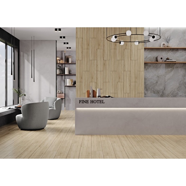 Плитка керамогранітна FN1P70 Fine Wood Бежевий 200x650x7 Golden Tile
