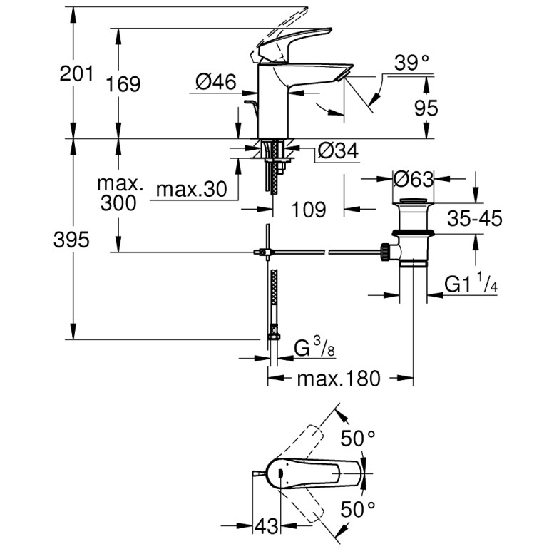 Змішувач для умивальника S-Size Eurosmart New 33265003 Grohe