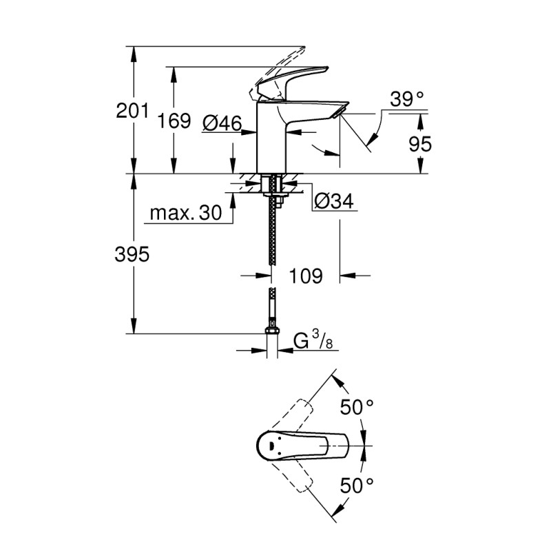 Змішувач для умивальника S-Size Eurosmart (32467003), Grohe