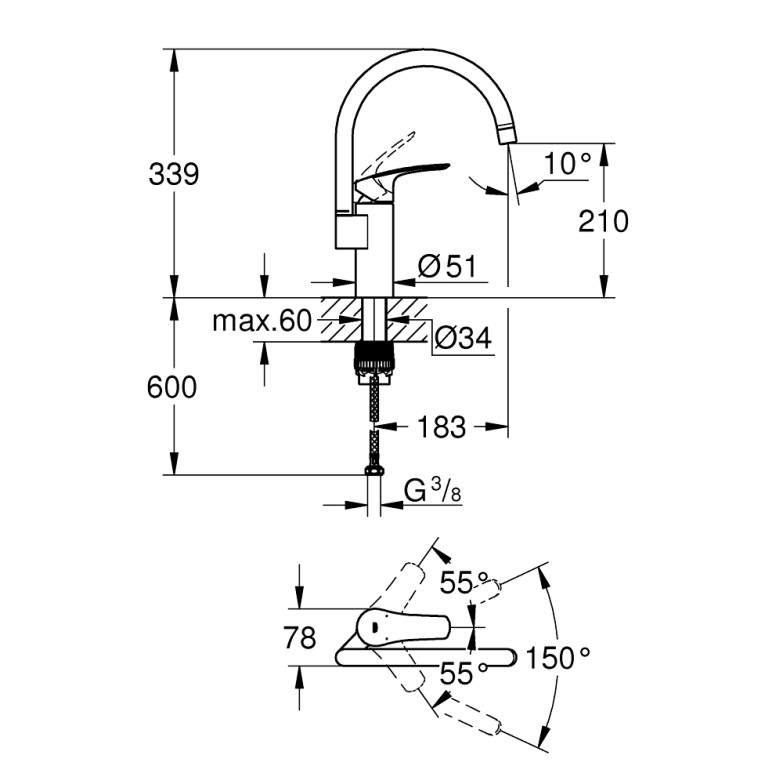 Змішувач для кухні Eurosmart New (33202003), Grohe