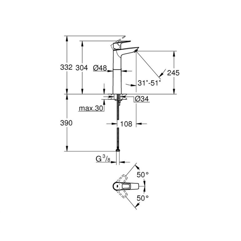 Змішувач для умивальника XL-Size BauLoop New 23764001 Grohe