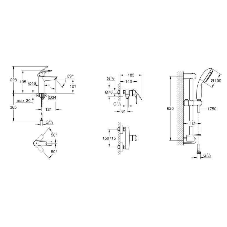 Набір змішувачів для душу 3 в 1 Eurosmart New UA123244M0 Grohe