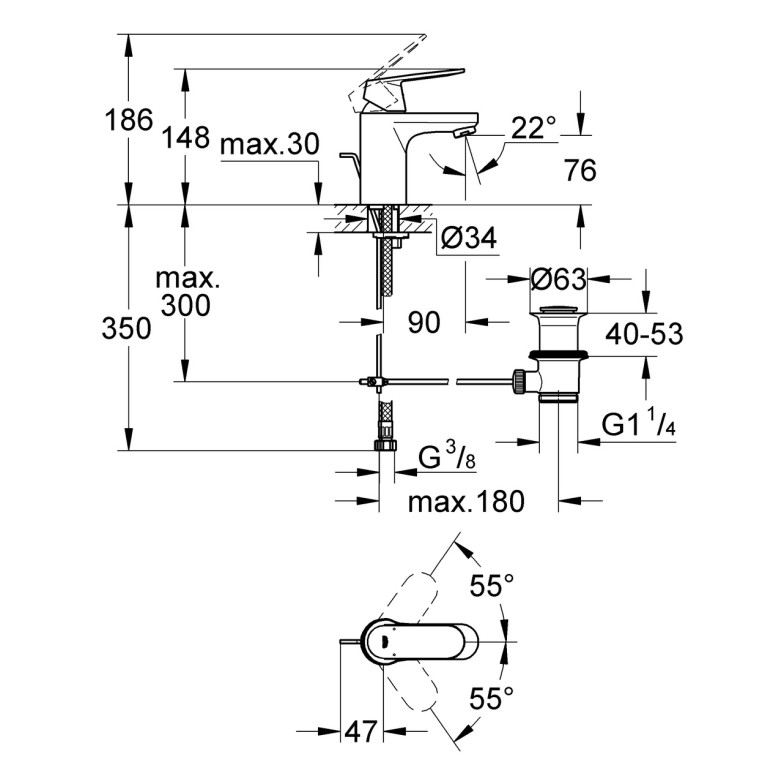 Змішувач для умивальника S-Size Eurosmart Cosmopolitan 3282500E Grohe