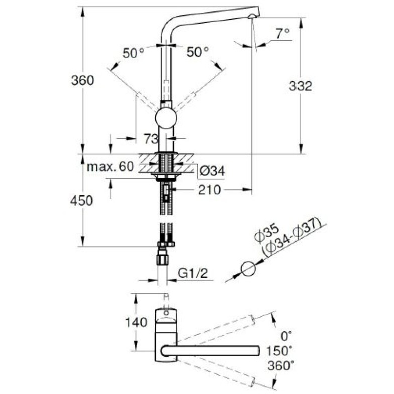 Змішувач для кухні Minta (31375000), Grohe