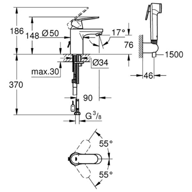 Змішувач для умивальника S-Size Eurosmart Cosmopolitan (23125000), Grohe