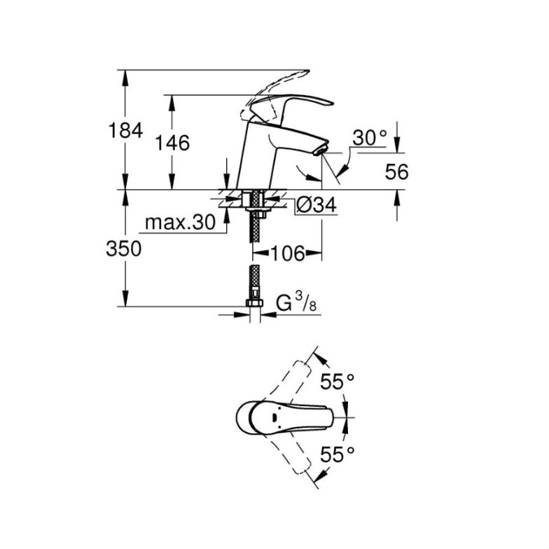 Змішувач для умивальника Eurosmart (32467002), Grohe