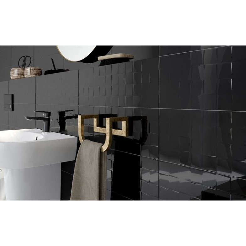 Simple Art Black Glossy Structure Cubes глянцева стінова 20×60 см, Cersanit Simple Art Black Glossy Structure Cubes глянцева стінова 20×60 см, Cersanit