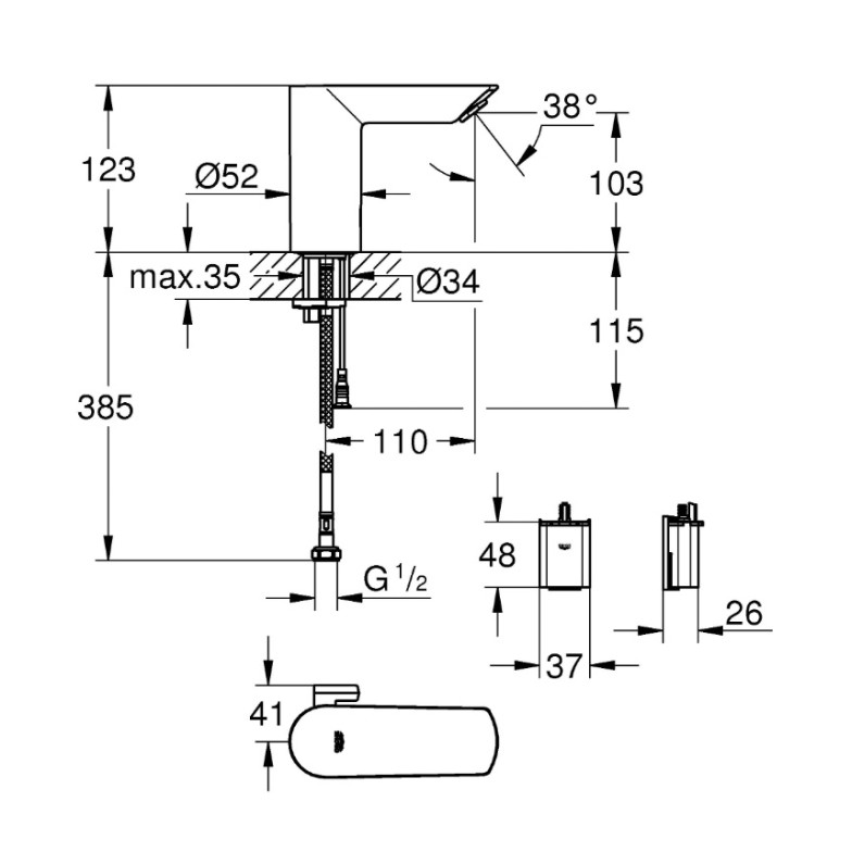 Змішувач для умивальника електронний BauCosmopolitan E (36451000), Grohe