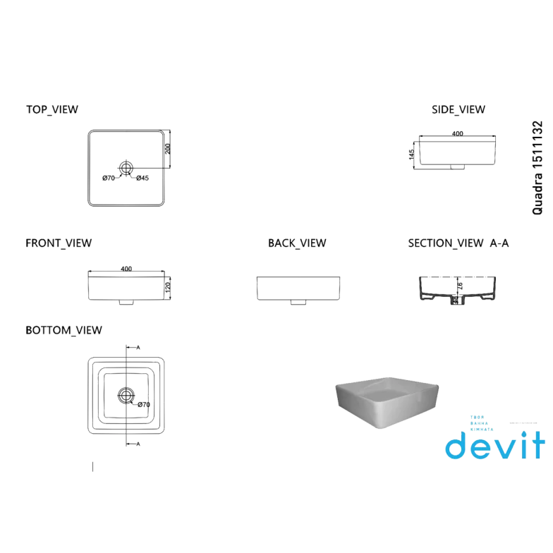 Раковина Devit Quadra 1511132 раковина тонкостінна