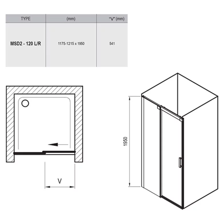Душові двері MSD 2-120 L Transparent Ravak  (0WLG0C00Z1)