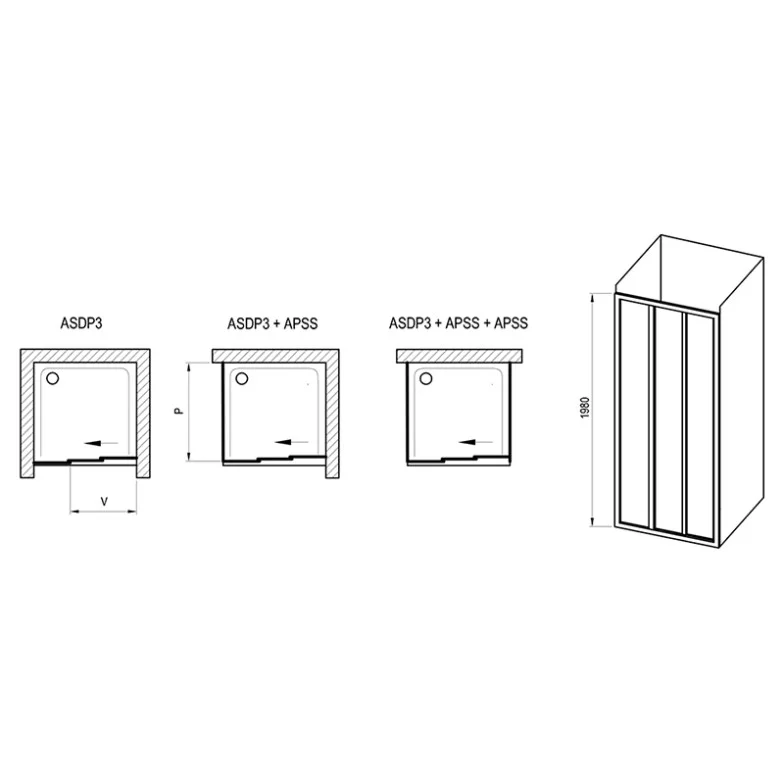 Душові двері  ASDP 3-80 Pearl+білий Ravak  (00V401R211)