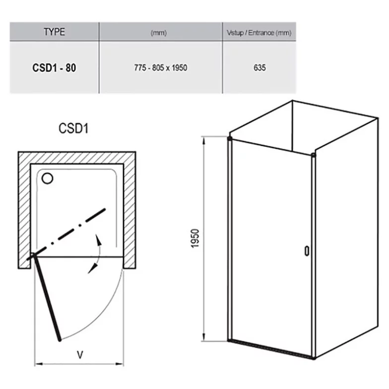 Душові двері CSD 1-80 Transparent + сатиновий Ravak  (0QV40U00Z1)