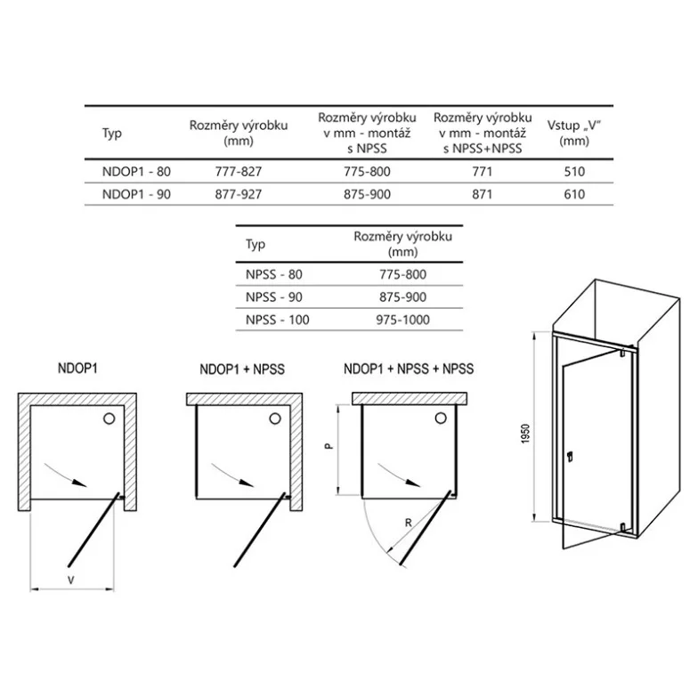Душові двері NDOP 1-80 Transparent+чорний Ravak  (03O40300Z1)