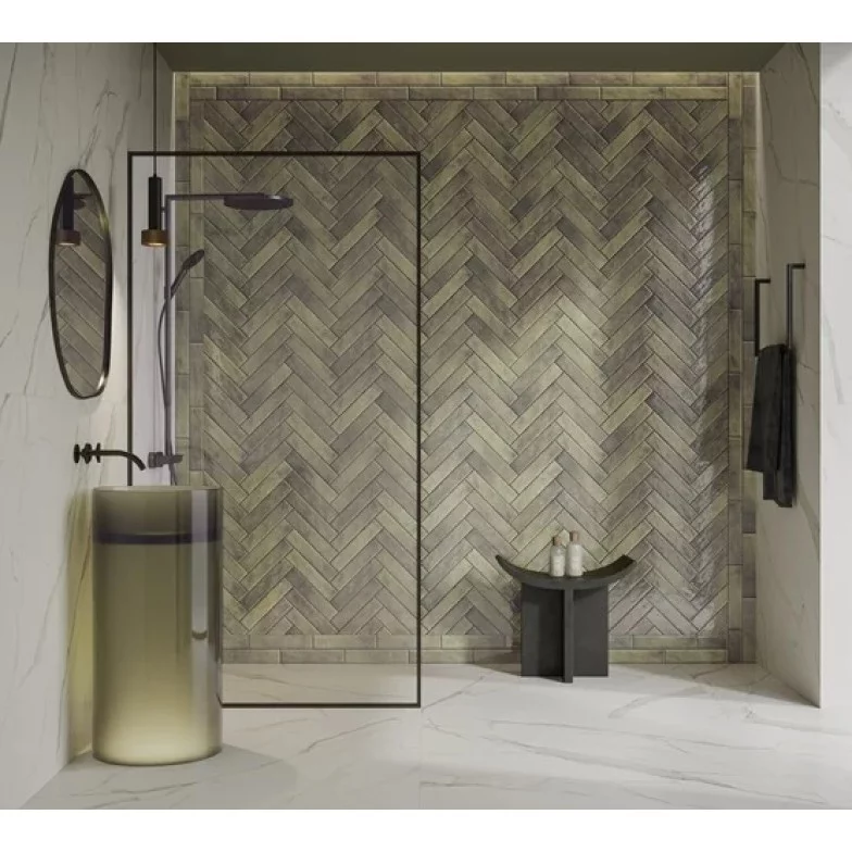 Плитка стінова Monpelli Olive Mix Cegielka STR Блиск 65x298 Paradyz