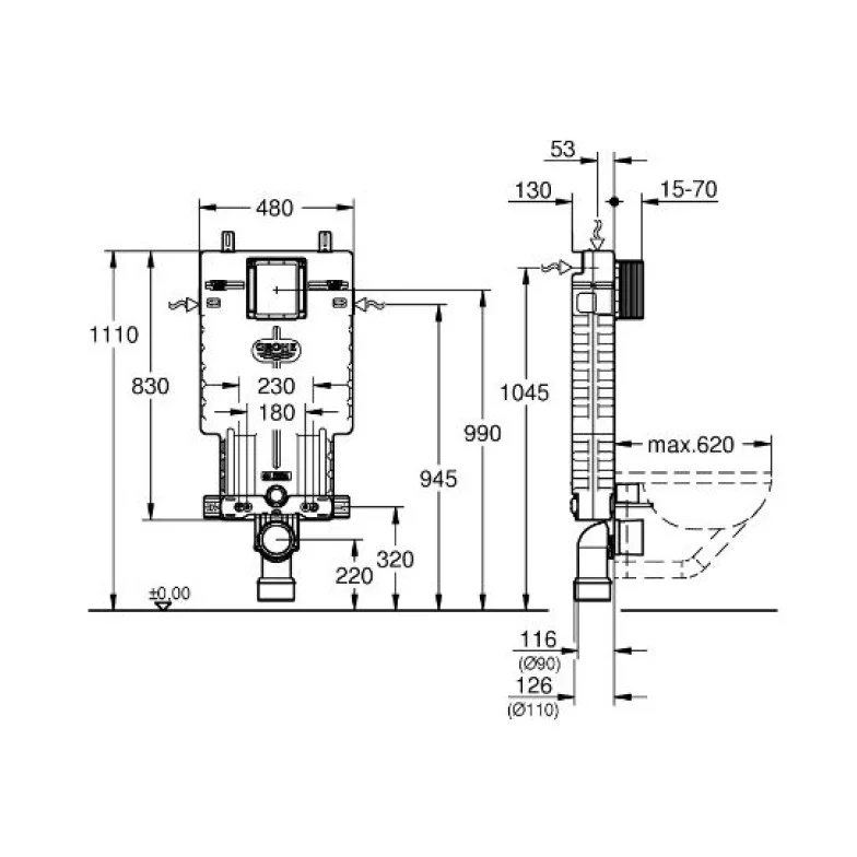 Інсталяція для унітаза Uniset (38643001), Grohe