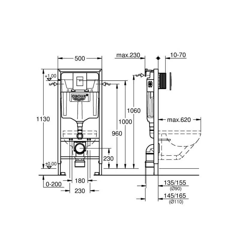 Комплект Інсталяція Rapid SL (38772001) Grohe + Унітаз Gap Round Rimless з кришкою (A34H0N8000) Roca