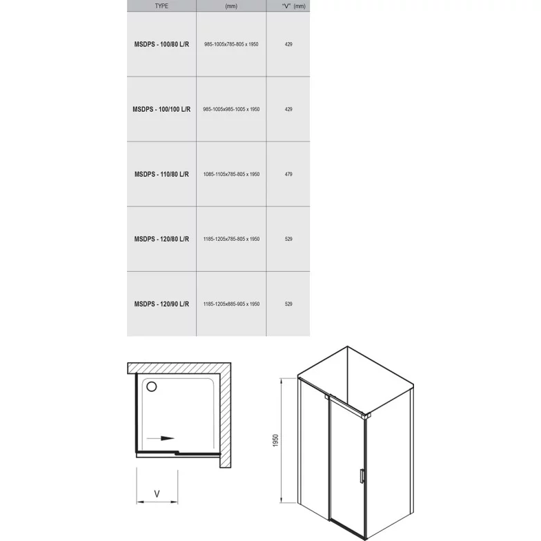 Душова кабіна прямокутна MSDPS-120-90 L Transparent, (0WLG7U00Z1) RAVAK