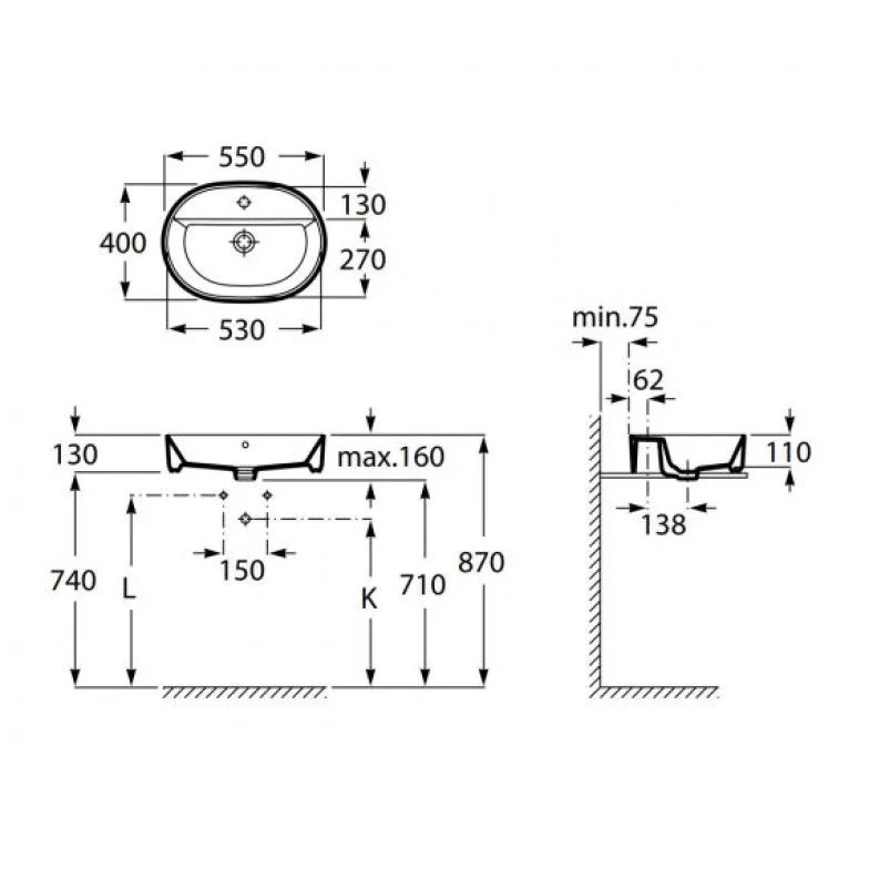 Умивальник Gap 550х400 (A3270Y0000), Roca