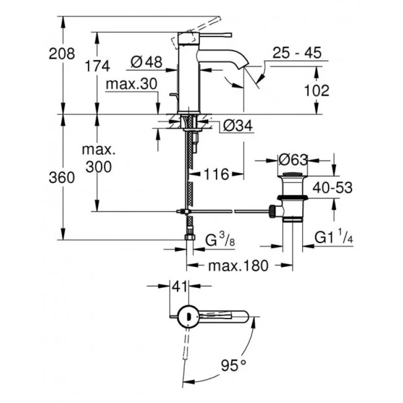 Змішувач для умивальника S-Size Essence New 23591001 Grohe