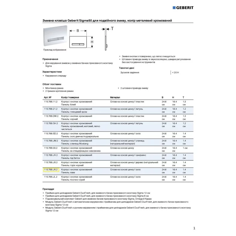 Кнопка зливу Sigma50 115.788.JK.2 графіт Geberit