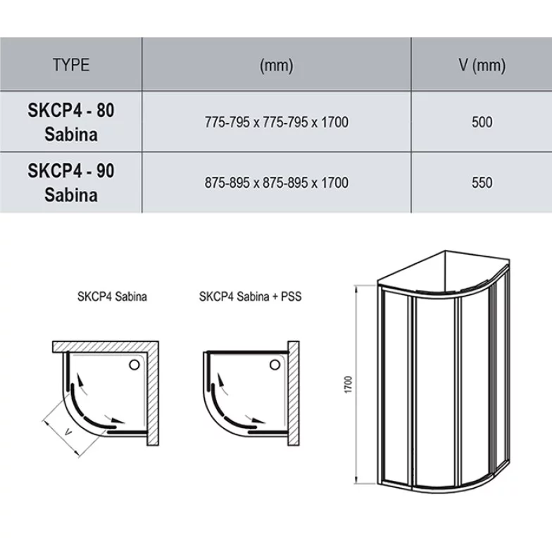 Душова кабіна напівкругла SUPERNOVA SKCP4-90 SABINA Pearl, (31177V10011) RAVAK