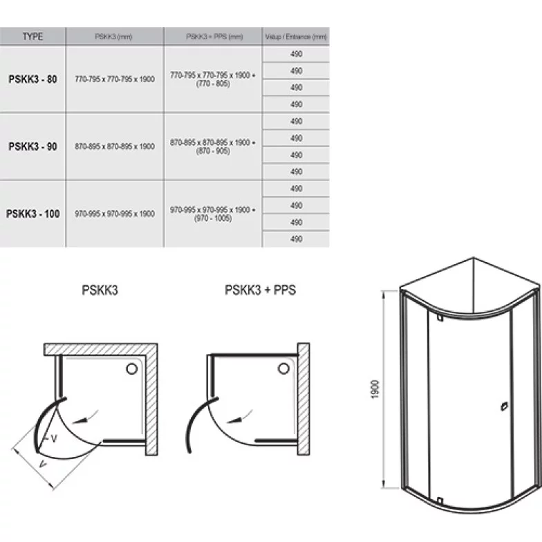 Душова кабіна напівкругла PIVOT PSKK3-80 Transparent, (37644100Z1) RAVAK