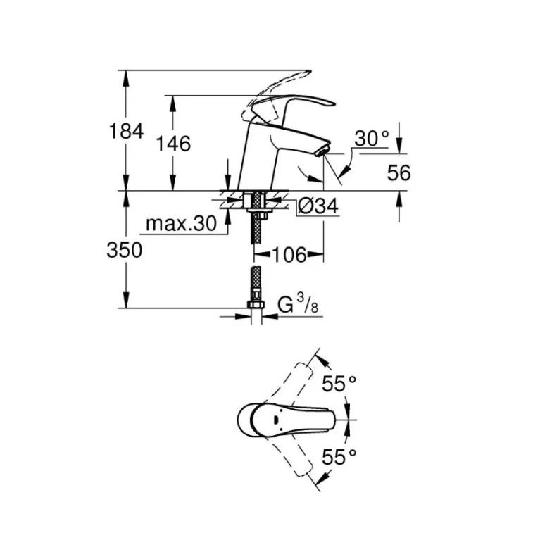 Змішувач для умивальника Eurosmart (32467002), Grohe