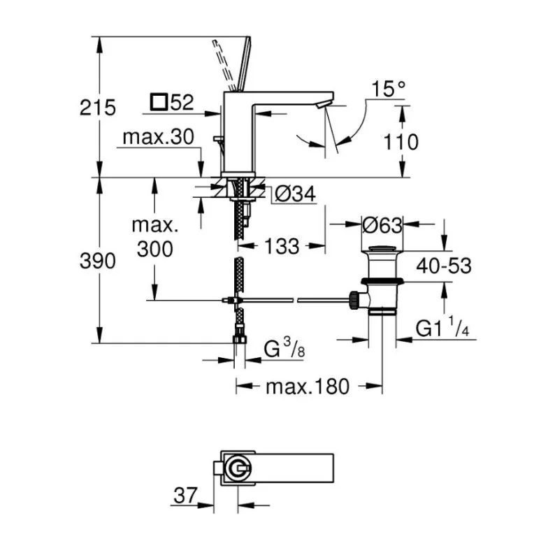 Змішувач для умивальника M-Size Eurocube Joy (23657000), Grohe